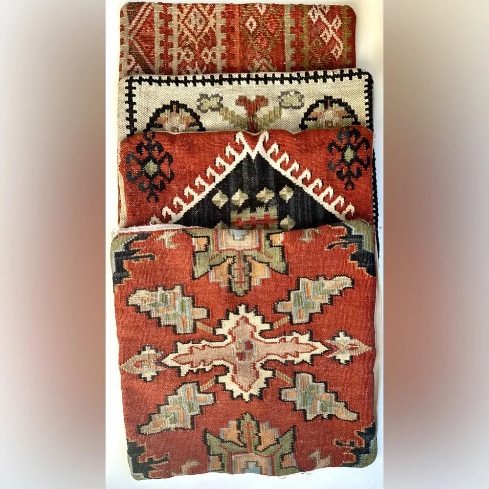 4 Pottery Barn Vtg Aztec Kilim pillowcases, damage